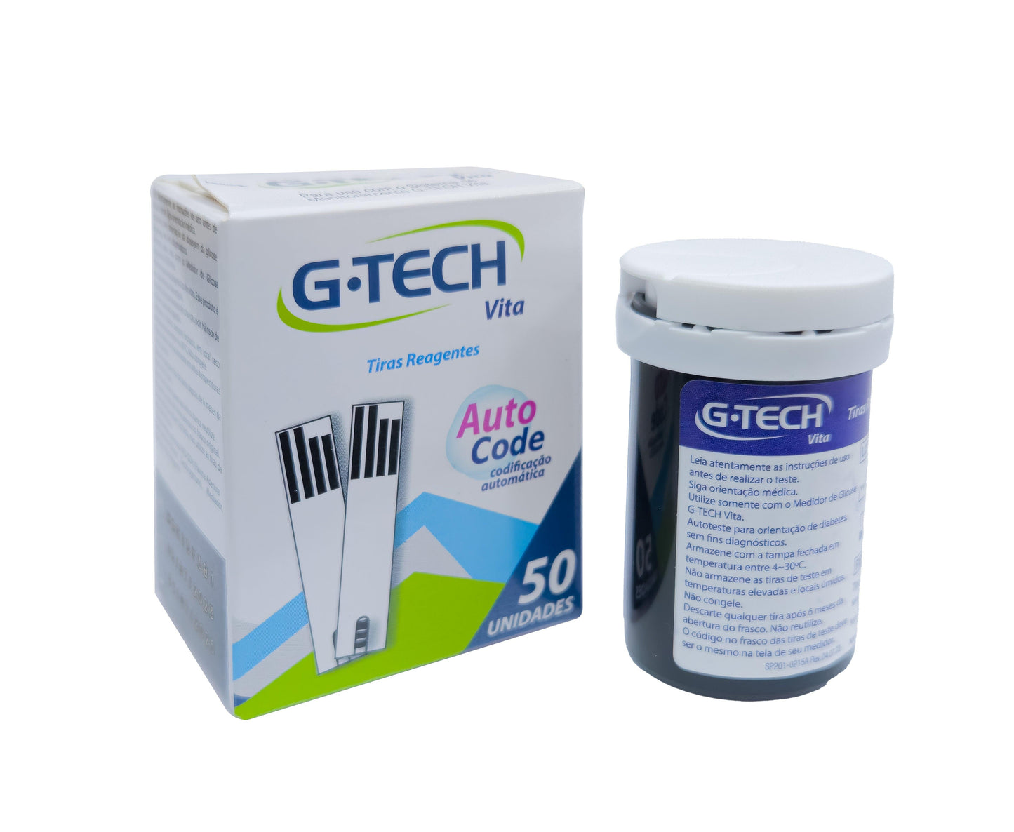 50 Tiras Reagentes para Teste de Glicemia G-Tech Vita.
