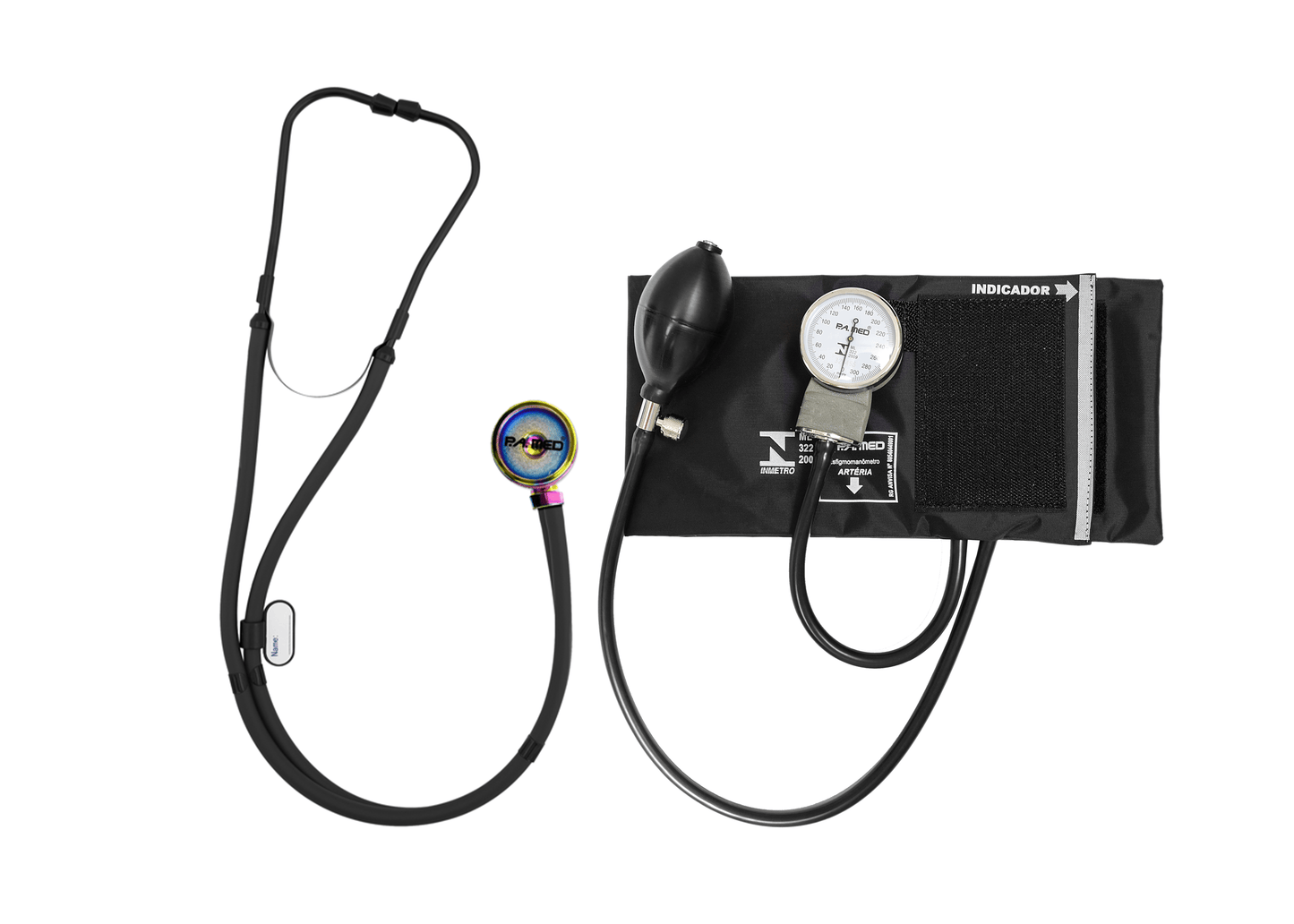 Conjunto Esfigmomanômetro + Estetoscópio P.A.MED Linha Black.